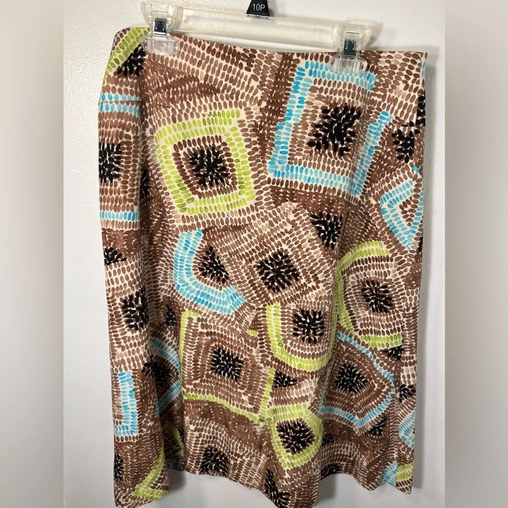 Talbots, 4, silk linen, a-line geometric pattern,rear zip closure, 3in waistband